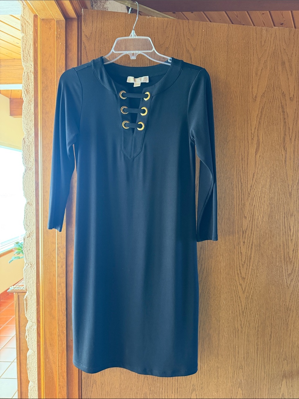 Michael Kors Navy Lace-Up Long Sleeve Sheath Dress